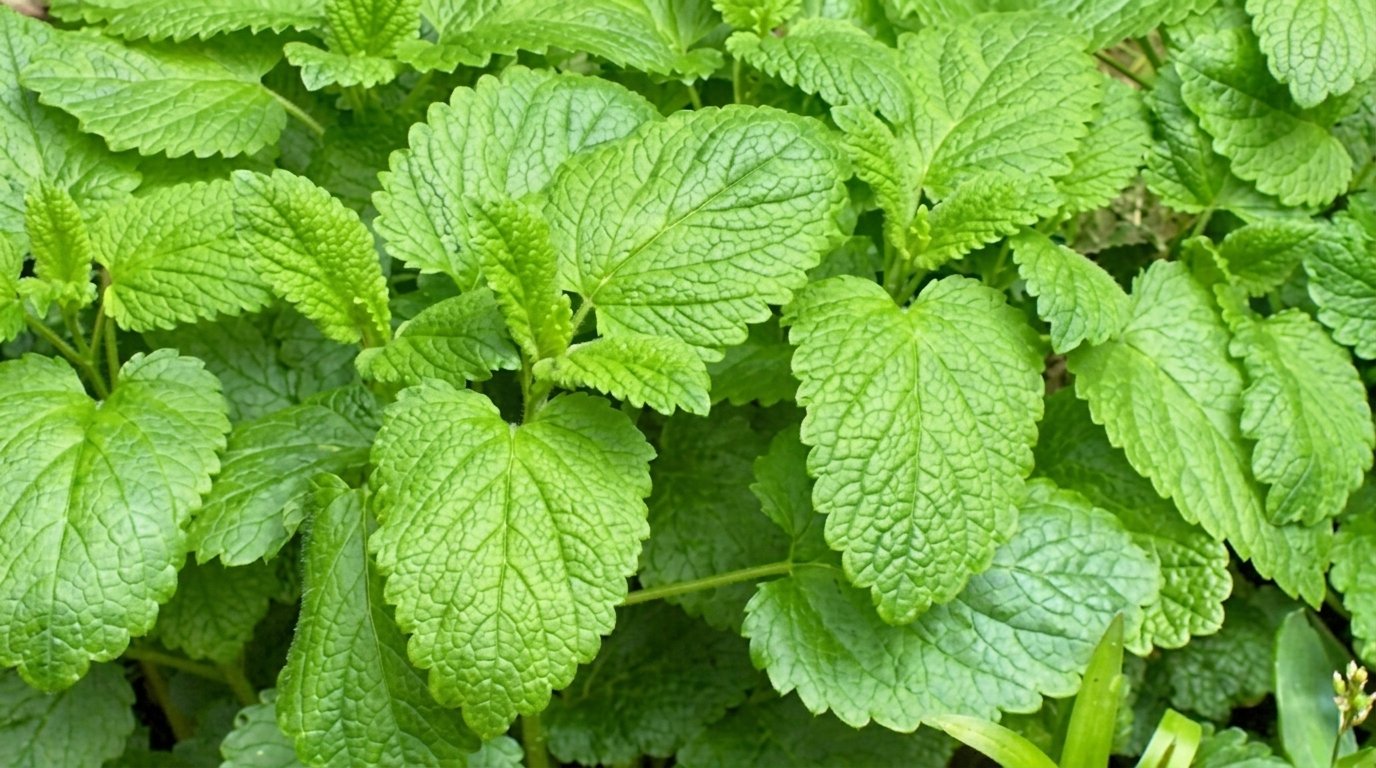 Fresh lemon balm leaves representing lemon balm and botanical ingredients