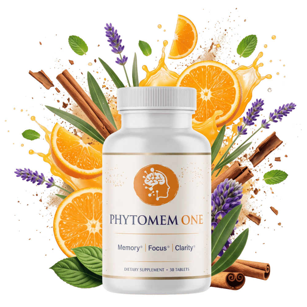 Phytomem One bottle with illustrative botanical ingredients